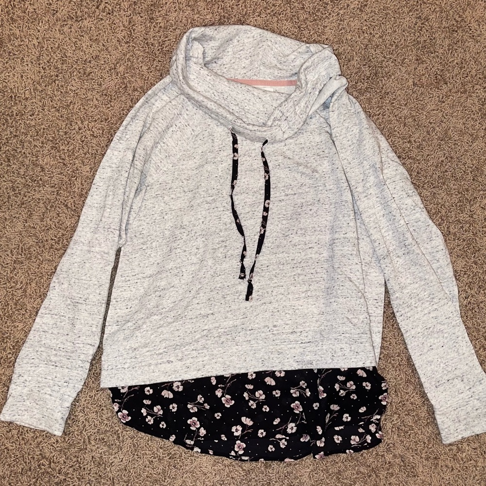 Maurices Grey Cowl Neck Sweatshirt with Floral Strings And Bottom Design Size XL